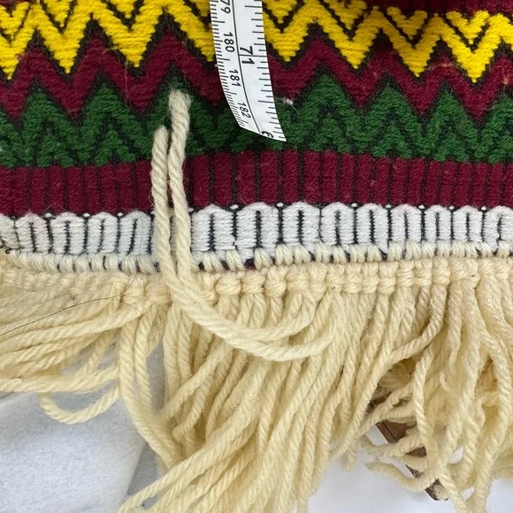 VINTAGE Woven blanket throw wall hanging wool fringe 70s decor boho Aztec 34”x75 - Picture 9 of 10